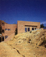 The south view of the 2,000-square-foot home, which uses solar energy.